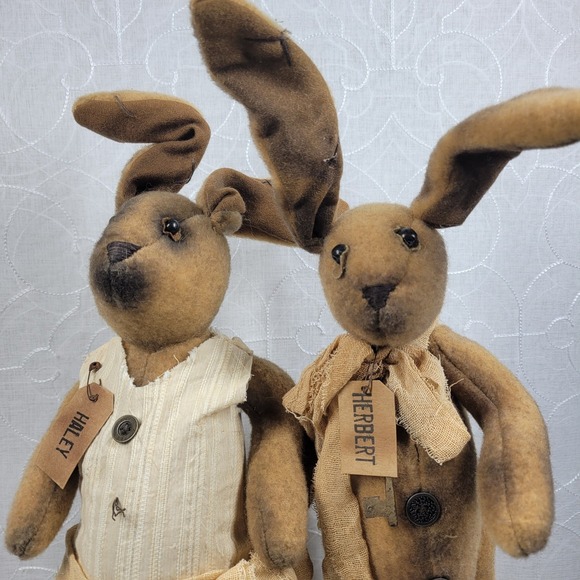 Honey and Me Herbert Haley Bunny Rabbits Folk Art Primitive Easter Spring Decor - Picture 6 of 16